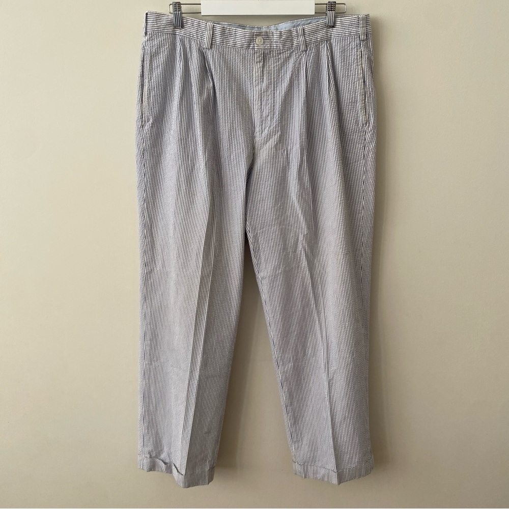 Brooks Brothers Elliot Seersucker Blue Striped Dress Pants Size 36x30